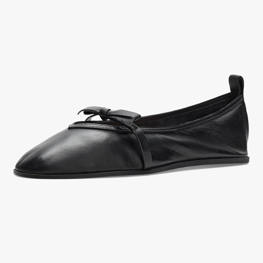 🆕 Free People Black Leather Ballet Flats Bow Detail Loafers Slip On 11 Boho NIB